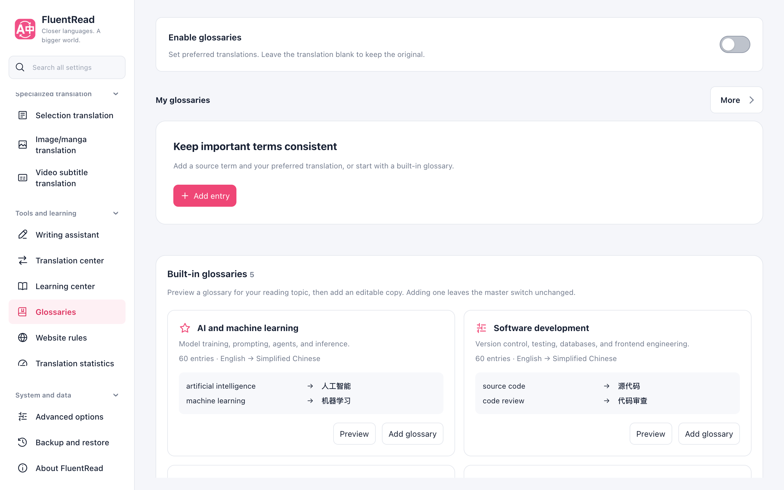 Set consistent translations for terms